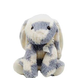 Bunny Rabbit Stuffed Animal Plush Blue White Ribbed Checked Easter Spring 8"